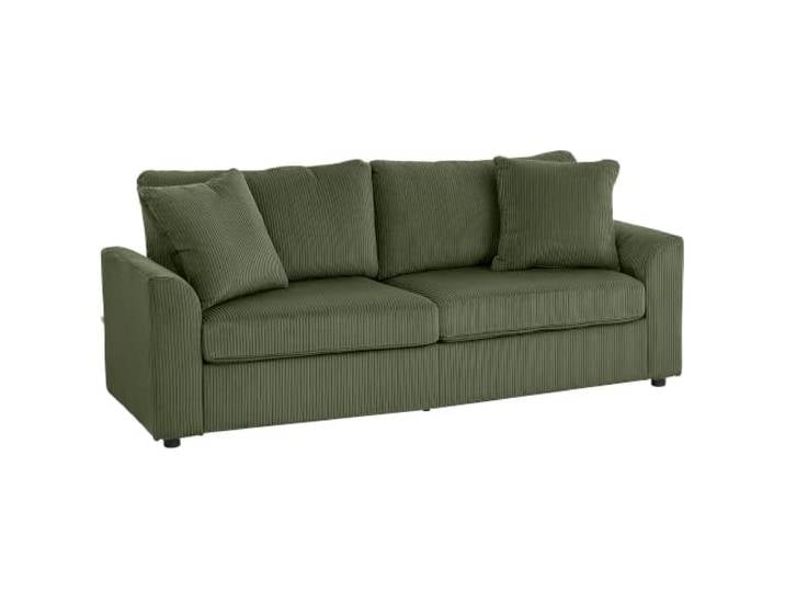 HOMCOM 3-Sitzer Sofa, 83.5 Taschenfederkern-Cordsofa Creme-Grün Gepolstert, dick gepolstert, 2 Wurfkissen, Wohnzimmer, Schlafzimmer, Home-Office