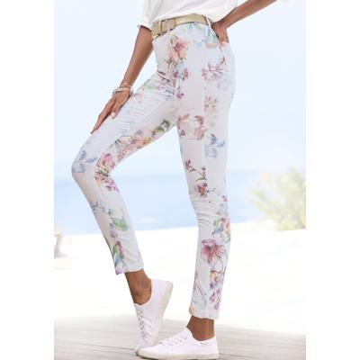 7/8-Jeggings LASCANA "aus bequemer Baumwollmischung", Damen, Gr. 36, N-Gr, bunt (bunt bedruckt), Denim/Jeans, Obermaterial: 67% Baumwolle, 29% Polyester, 4% Elasthan, bedruckt, sehr figurbetont 7/8-Länge, Hosen, mit Blumenprint, Skinny Jeans,...
