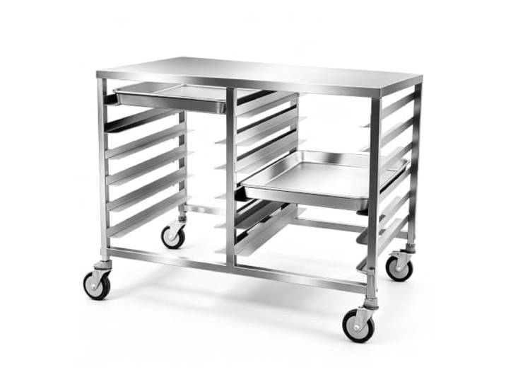 Labasuan Gewerblicher Blechwagen aus Edelstahl mit Arbeitsfläche Mobiler Blechwagen mit feststellbaren Rollen, 8,5 cm Abstand zwischen den Ebenen, passend für 60x40 cm Backbleche(12 trays)