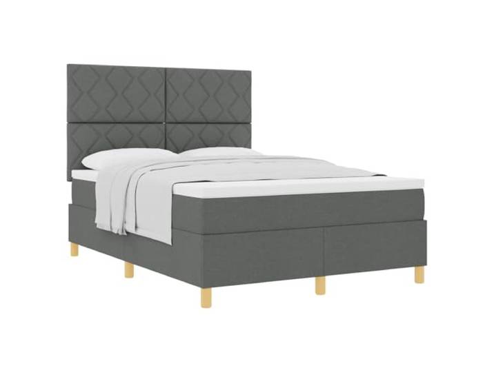 KTHLBRH Boxspringbett mit Kopfteil dunkelgrau 140 x 190 cm Stoff Holzlattenrahmen, Taschenfederkernmatratze, Holzbeine, verstellbares Kopfteil, ergonomisches Design