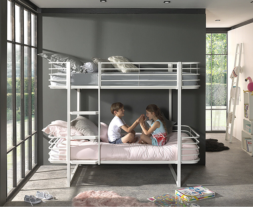 Kinder- Etagenbett Metall OSAKA-12 weiß - B/H/T: 205/166/99cm