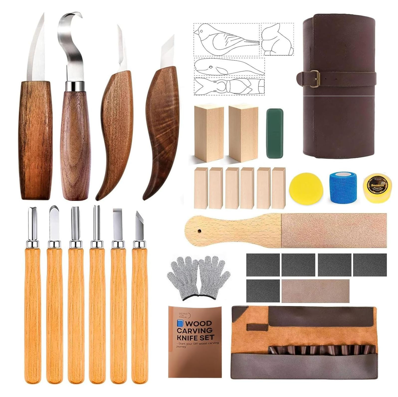 Merkloos Houtsnijgereedschap Set met Snijmes en Schuurpapier