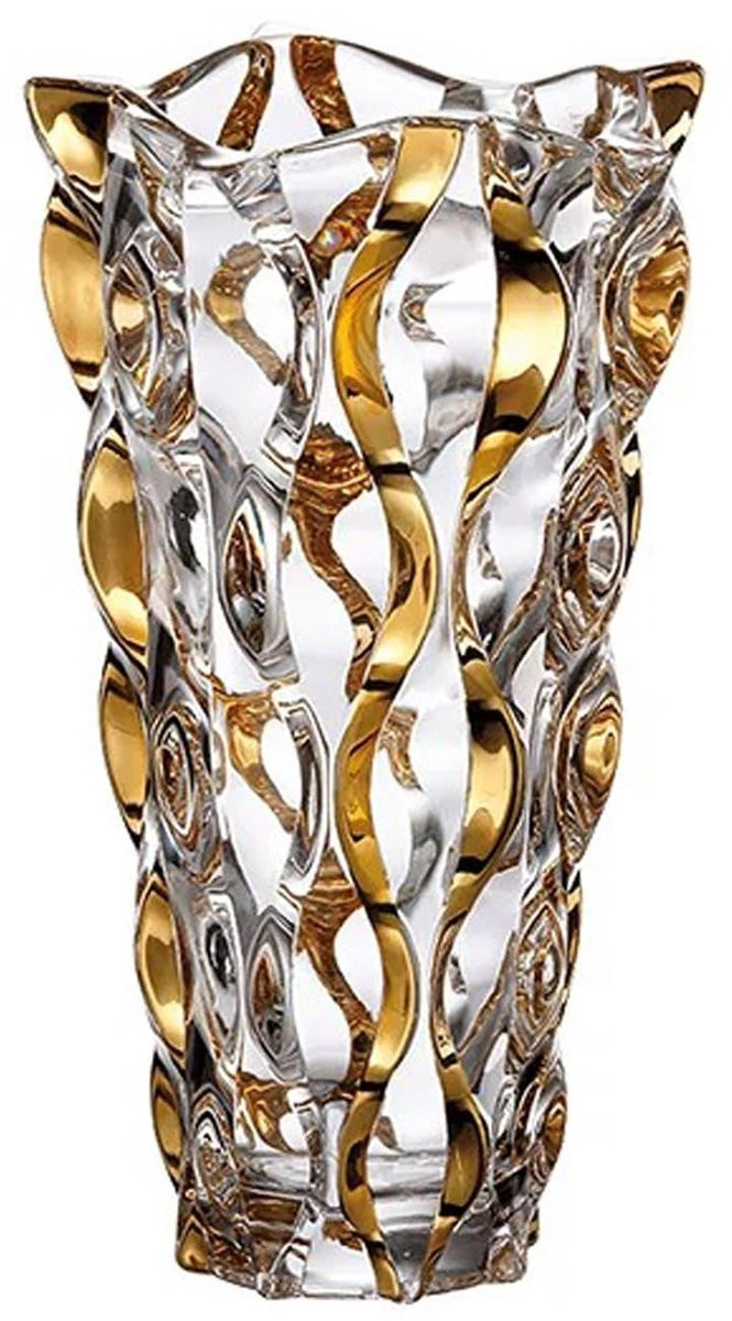 Dailygoods Handgeschilderde Gouden Aardewerk Bloemenvaas - Hoogte: 28 cm
