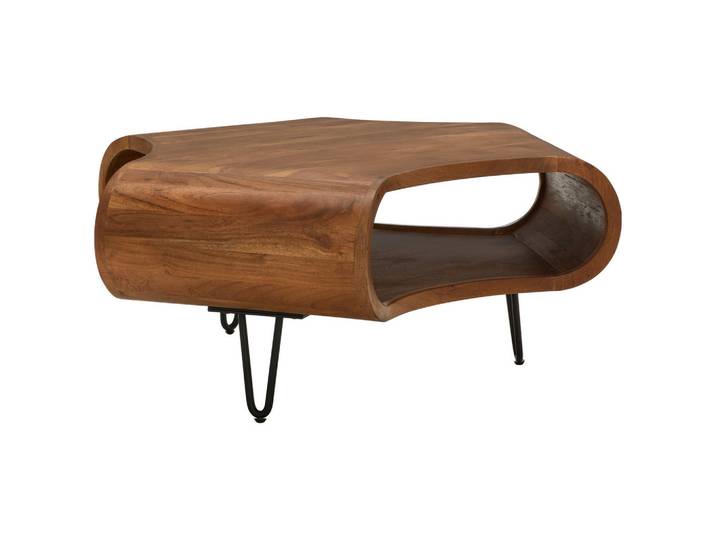 Livetastic Couchtisch Malabo, Schwarz, Akaziefarben, Holz, Metall, Akazie, vollmassiv, Holz, Freiform, Haarnadel, 95x39x95 cm, einfacher Aufbau, Holzmöbel, Holztische, Wohnzimmertische Holz, Couchtische Holz