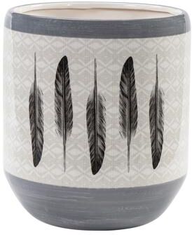 Paseo Road by HiEnd Accents Feather Design Ceramic Wastebasket, 1PC