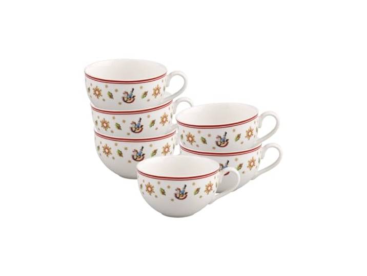 Villeroy & Boch Toy's Delight Kaffee-/Teetassen 6er Set, 200 ml, Kaffeetassen mit Weihnachtsdekor, Premium Porzellan, Weiß/Rot