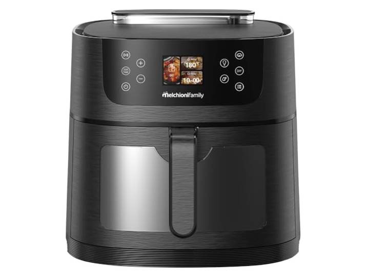 Melchioni Family Dora AI Luftfritteuse, 8 l, mit künstlicher Intelligenz, Lebensmittelerkennung und Soft-Dampf, 24 voreingestellte Programme, Schublade mit Fenster, Innenlicht, Leistung 1800 W