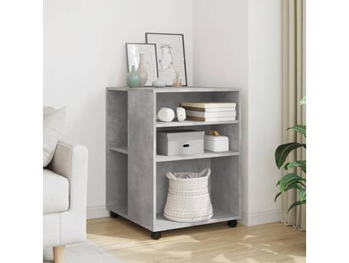 TUERYAFEK Beistelltisch mit Rollen Betongrau 55x60x78 cm Holzwerkstoff Zwei Ablagen, 4 Schwenkrollen mit 2 Bremsen, Pflegeleicht, für Wohnzimmer Küche Schlafzimmer