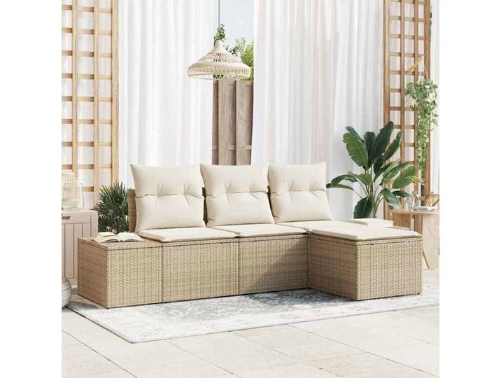 VIDAXL Ensemble de canapé de jardin + coussin (4 pcs) - ANTI-UV - Beige polyrotin 55x62x69 cm M7529