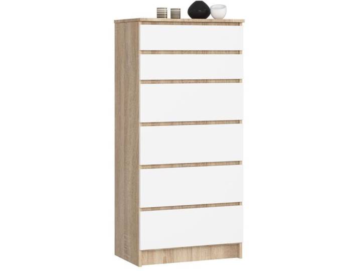 Commode AKORD K60 Chêne Sonoma 60 cm 6 tiroirs façade Blanche 60x40x130 cm