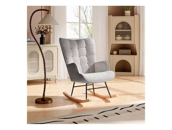 Furnishings Home Schaukelstuhl Polsterstuhl Sessel Stillsessel (Schaukelstuhl mit hoher Rückenlehne), Kopfstütze und Sitzkissen Teddyplüsch