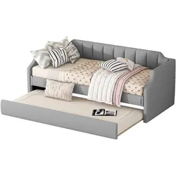 STILVORA Gepolstertes Tagesbett 90x200 mit Rollbett Ausziehbar Zusatzbett für Gästezimmer Wohnzimmer Stilvoller Komfort Grau