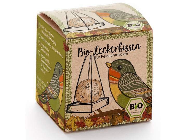 Vogelfutterknödel aus Bio-Zutaten, Vogelfutter mit Futterschaukel und Schnur