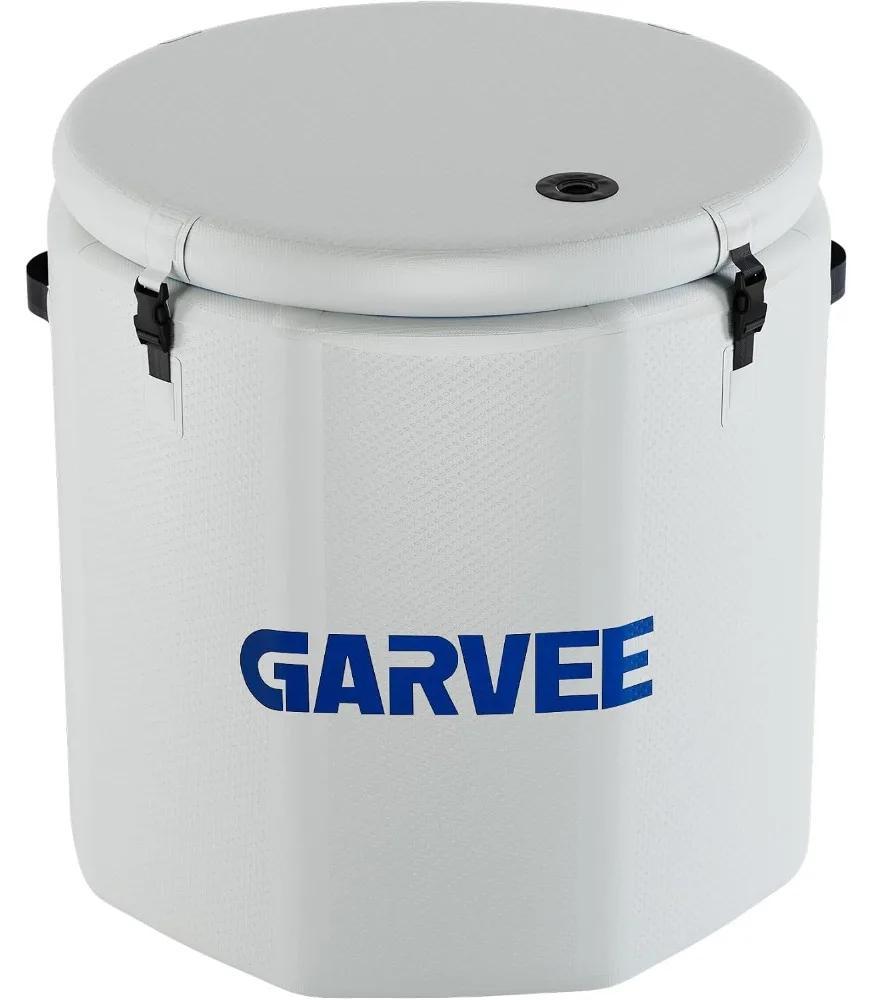 Aufblasbare Eistonne - Zylindrische Kältebadewanne - 100 cm Durchmesser 90 cm Höhe - 700 l Fassungsvermögen - PVC mit isolierter Abdeckung - Tragbar zur Regeneration - Weiß/Blau