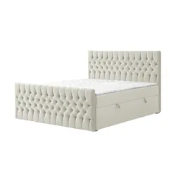 Boxbett mit Bettkasten und Fußteil Belek King , beige , Maße (cm): B: 160 H: 125