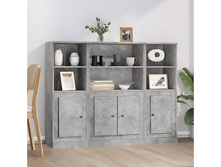 Elegante Highboards für den Wohnraum: Highboards in Betongrau aus Holzwerkstoff mit viel Stauraum als stilvolle für die Einrichtung, 3 Stück Set