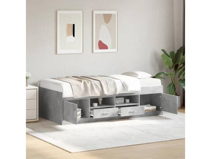 RJPLMFV Tagesbett, Betongrau, 90 x 200 cm, ohne Matratze Rahmen aus Holz, Aufbewahrungsschubladen, Latten, vielseitig einsetzbar