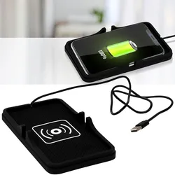 Kabellose Ladestation für iPhone/Samsung S8+ - Schluss mit Kabelsalat - Ideal fürs Auto, mit Anti-Rutsch, Ladestrom 2000mA - Schwarz - 180x105x25mm