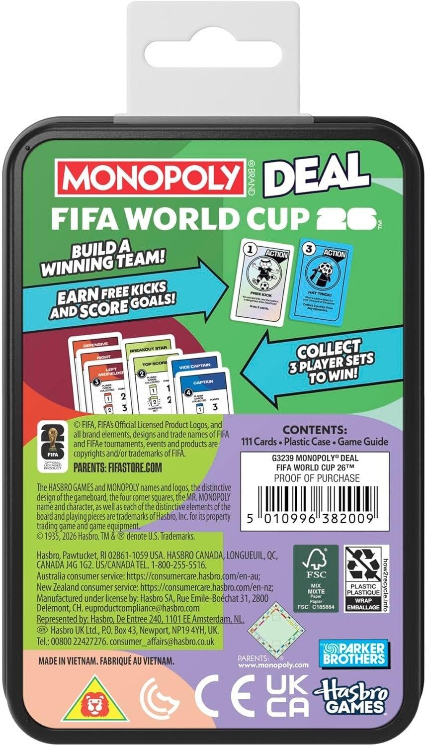 Hasbro FIFA World Cup Monopoly Deal - Officially Licensed FIFA World Cup 2026 Football Card Game for Ages 8+