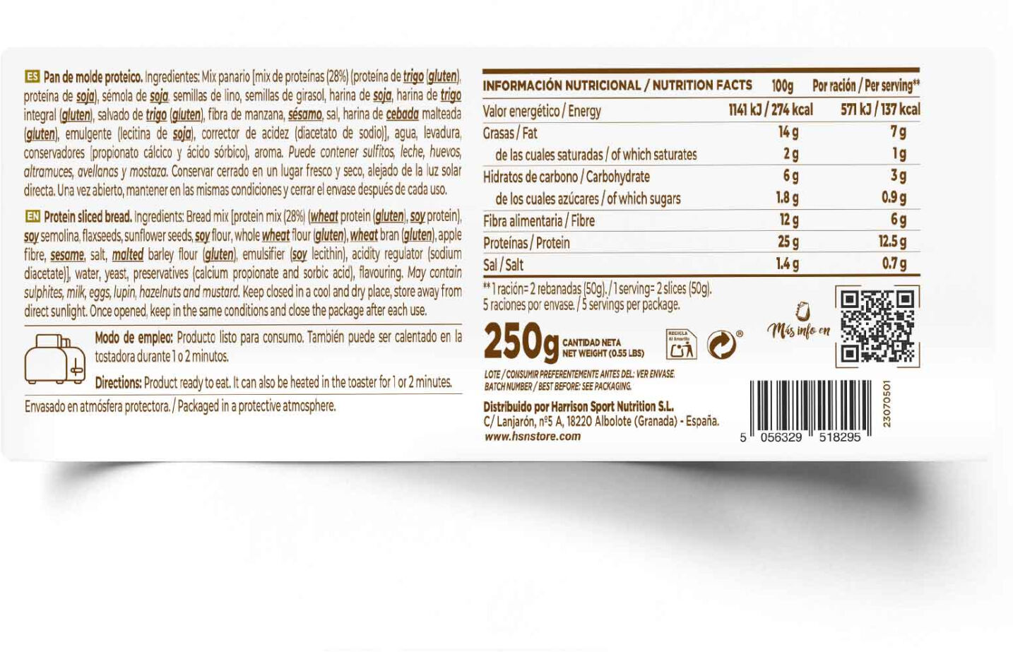 HSN Pan proteico 250g - Alimentos Ricos en Fibra -  - 5  Servicios