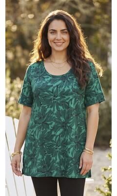 Plus Size Women's Easy Fit Short Sleeve Scoopneck Tunic by Catherines in Green Exploded Floral (Size 5X)