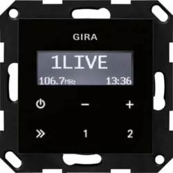 Gira Unterputz-Radio RDS, System 55, ohne Lautsprecher, schwarz glasoptik, 228405