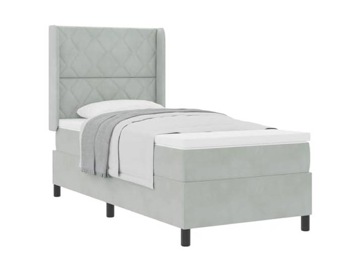 KKgypkn Boxspringbett mit Matratze Hellgrau 90 x 200 cm Samt, verstellbares Kopfteil, Taschenfederkern