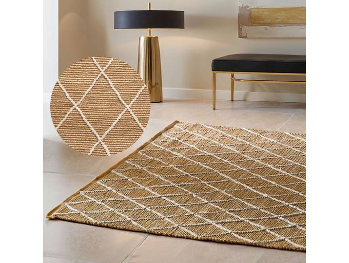 Teppich HANSE HOME Kunu Juteteppich , braun (natur gold weiß), B:160cm H:10mm L:230cm, Jute, Teppiche, Teppich, Naturfasern, Jute mit Baumwolle, Wohnzimmer, Diele, Flur, Boho, Skandi