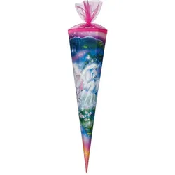 Nestler Schultüte Einhorn mit Tüll/Textilborde, pink, 85 cm, eckig