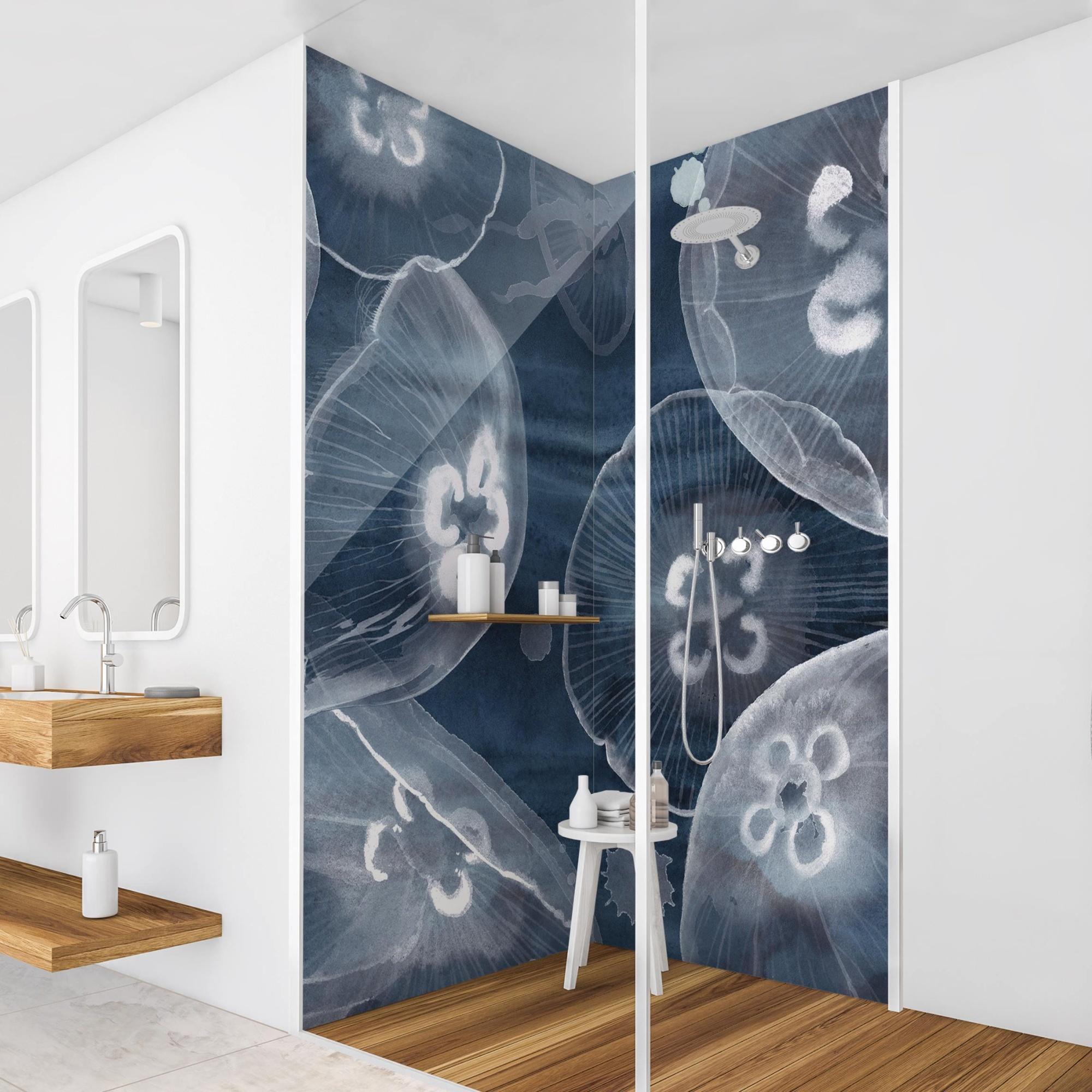 Duschrückwand Tiere selbstklebend - 0.61 mm Wandpaneel wasserfest Design blau Maritim Badrückwand fugenlos Premium matt 100x210 cm