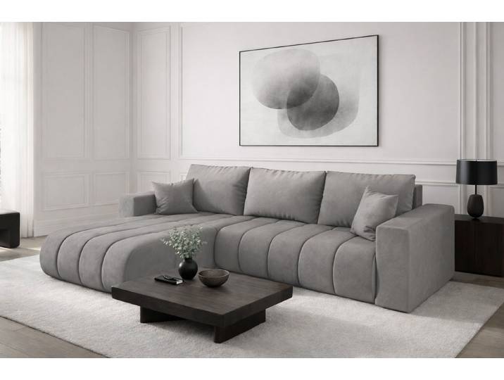Kaiser Möbel Ecksofa Sofa L-form mit Schlaffunktion im Veloursstoff Monolith MILO PREMIUM, Ecksofa, Hydrophobe Beschichtung,Pflegeleicht,Abriebfest,Modernes Design