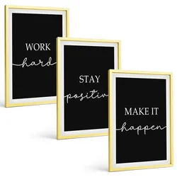 BILDER SET 3er Set - 40x60 cm Goldrahmen - Elegante Motive auf schwarzem Grund