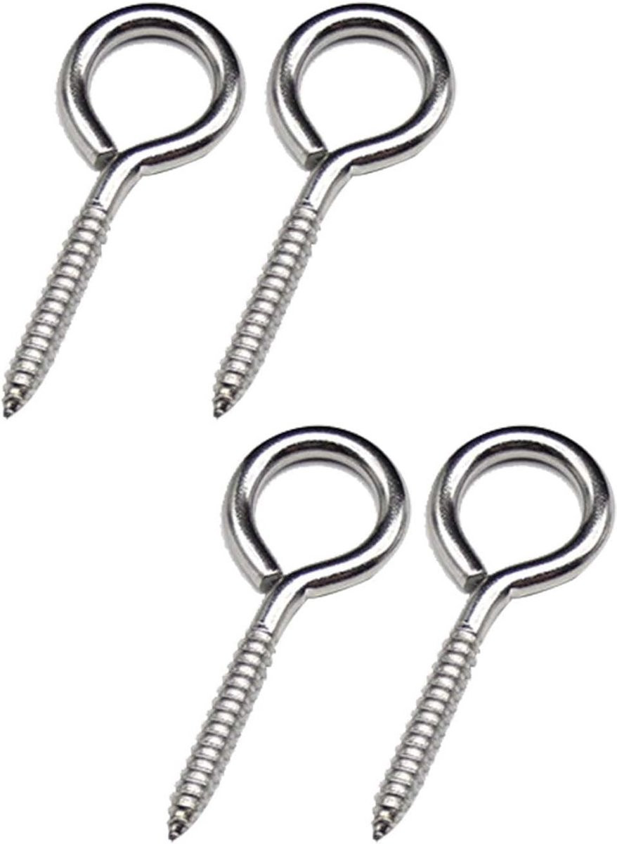 4x Robuuste Schroefhaken RVS met Oog - Heavy Duty Ophanghaken