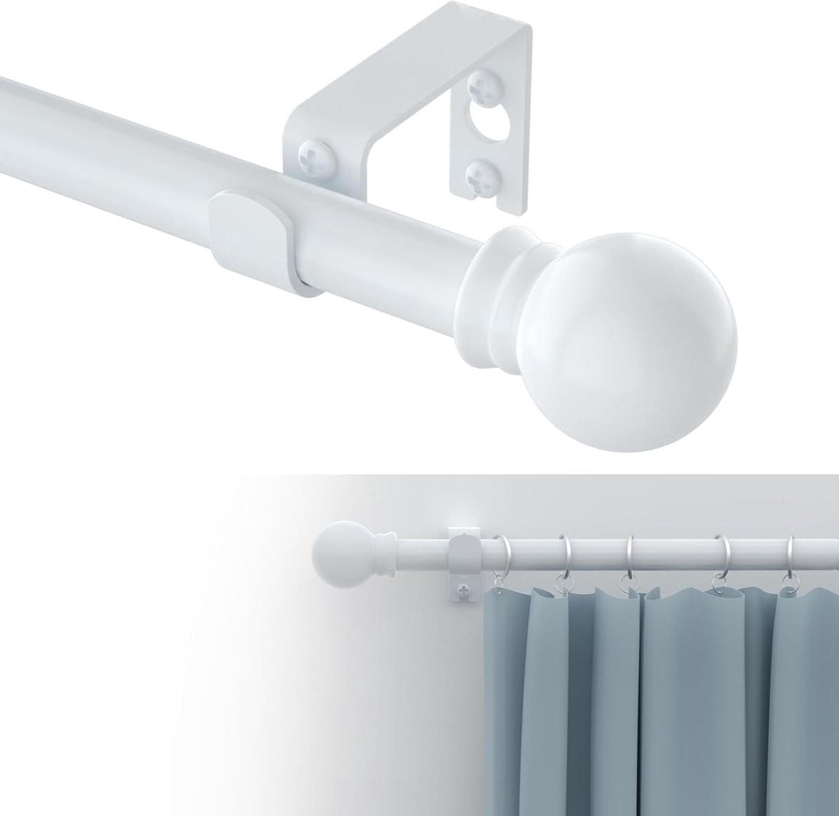 Verstelbare Gordijnroede Set Wit, 32-122 cm