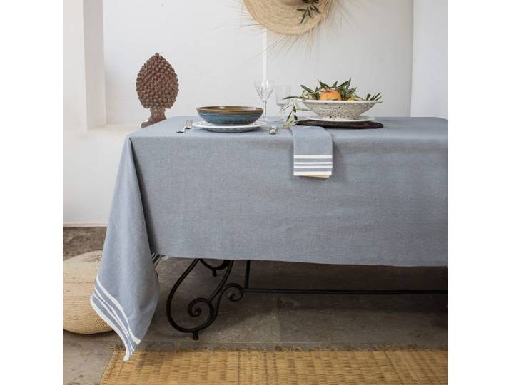 Nappe coton 180x350 bleu jean