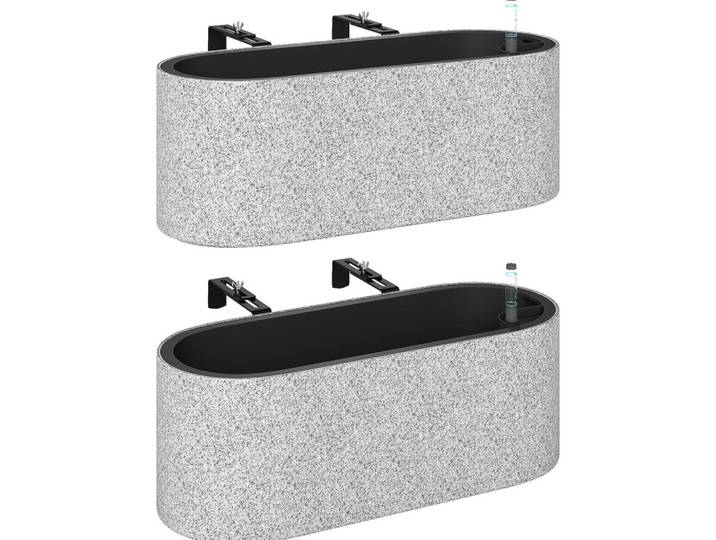 Outsunny Blumentopf 2er Set Kunststoff Hellgrau, 5 L, 15 cm, Dekoration, Blumen & Blumentöpfe, Übertöpfe