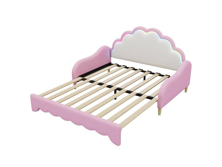 ComfortXL Polsterbett 140/198 cm De-04633 als Sofabett LED-Lauflicht in Rosa, Pink, 140x200 cm, Schlafzimmer, Betten