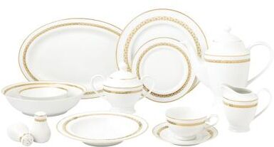Lorren Home Trends 57 Piece Gold Dinnerware Set-New Bone China Service for 8 People