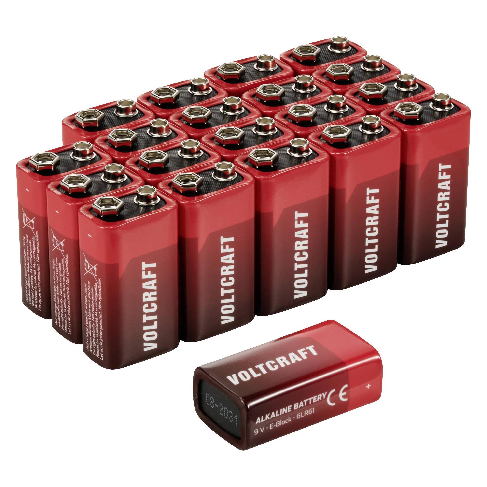 Voltcraft VC-16107985 9 V Block-Batterie Alkali-Mangan 550 mAh 9 V 20 St. (20 Stk., 9V Block, E Block, PP3, 550 mAh) (VC-16107985)