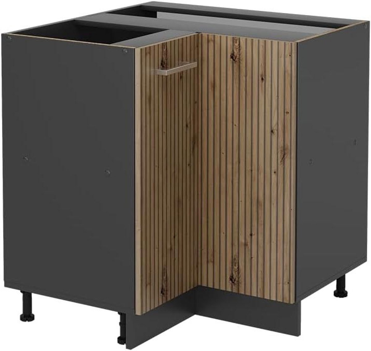 Keukenkast Hoekmodule Onderkast met Verstelbare Voeten - Eikenhout Antraciet - 75.5 cm