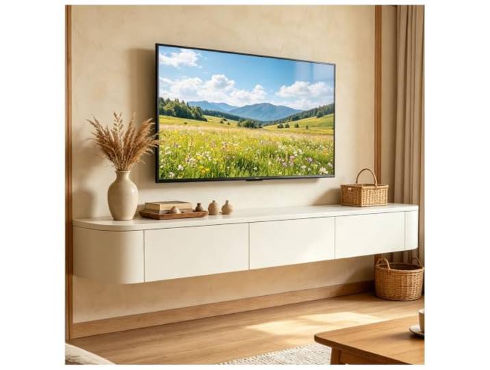 JUNFUNNLE TV Schrank 180cm Weiß, TV Board Hängend, TV Lowboard mit 1 Schubladen 2 Klappen, Moderner Fernsehtisch mit Kabelmanagement, TV Tisch für Wohnzimmer und Esszimmer