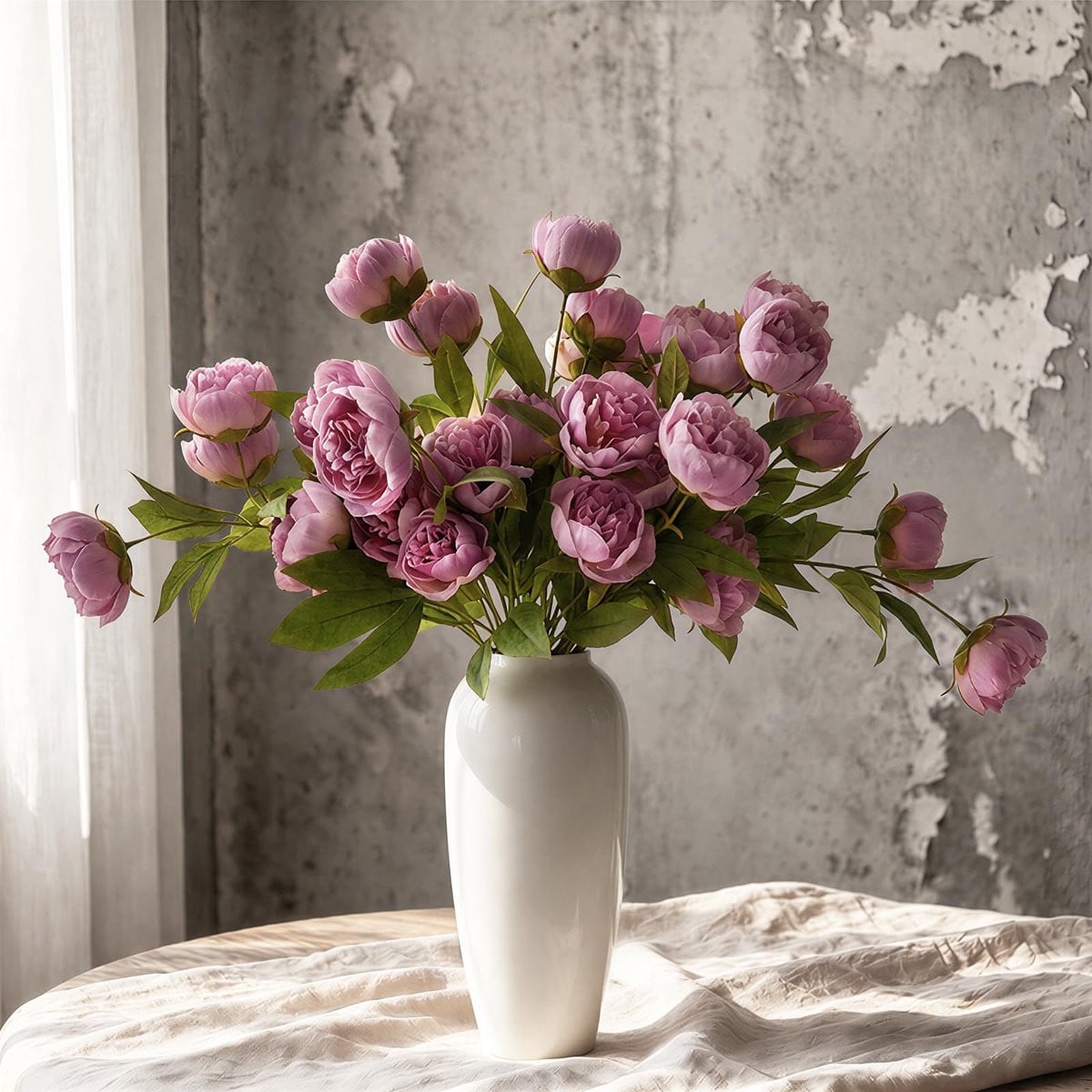 SnelShoppen 6 Stuks Paarse Pioenrozen Kunstbloemen met Lange Steel van Textiel