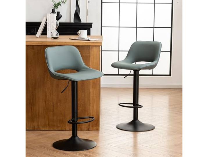 YOUNIKE Barhocker 2er Set, Barstühle Bar Stool Höhenverstellbar Drehstuhl, Küchenstühle Tresenstuhl mit Hohler Rückenlehne, Hohe Barhocker für Bartheke Küche, Graugrün