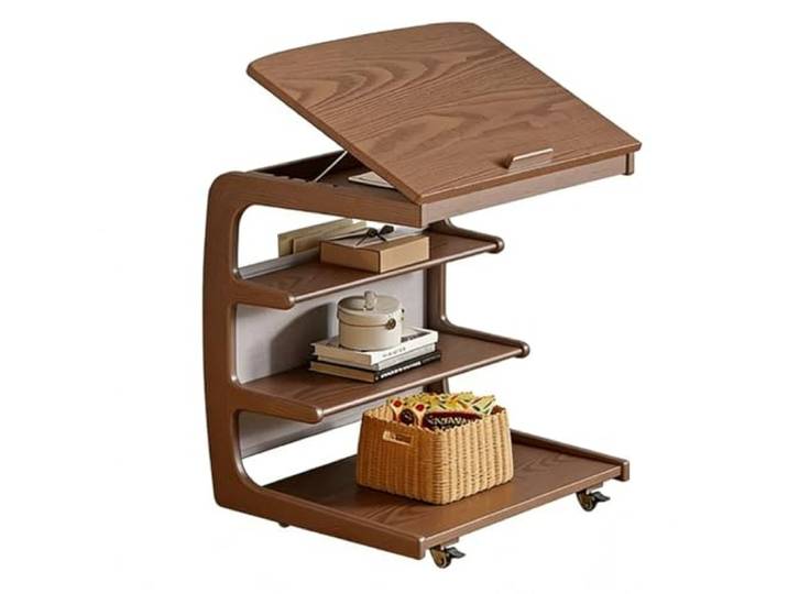 Wohnzimmer Mobiler Nachttisch mit Klapptisch aus Holz Mittelstück(Walnut)