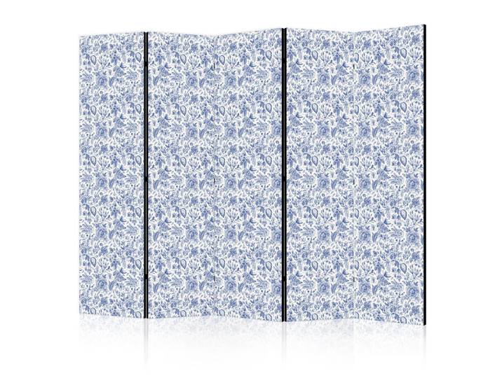 Muralo Paravent Akustik 5-tlg 225x172 cm Blaue Blumen, Holz, Baum/Pflanze/Natur, Rechteckig, 225x172x3 cm, Wohnzimmer, Raumteiler, Paravents
