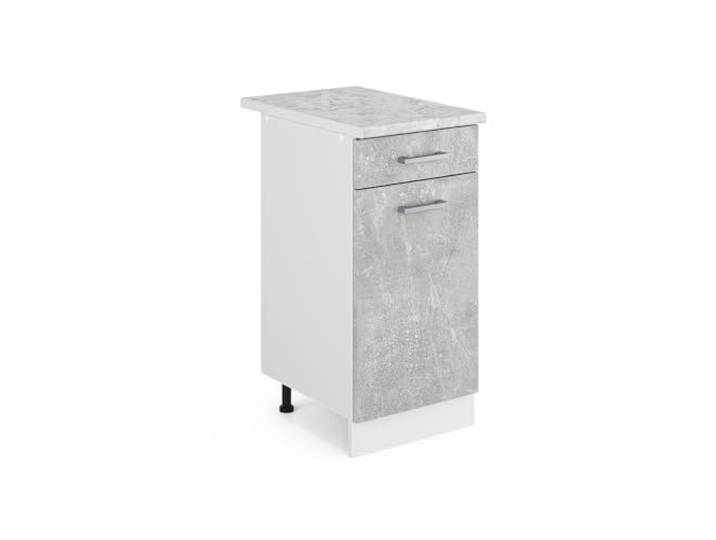 Vicco Küchenunterschrank R-Line, Beton, 40 cm 1 Schublade · Arbeitsplatte Marmor · Höhenverst. Füße · Leichter Zugriff · Frei kombinierbar