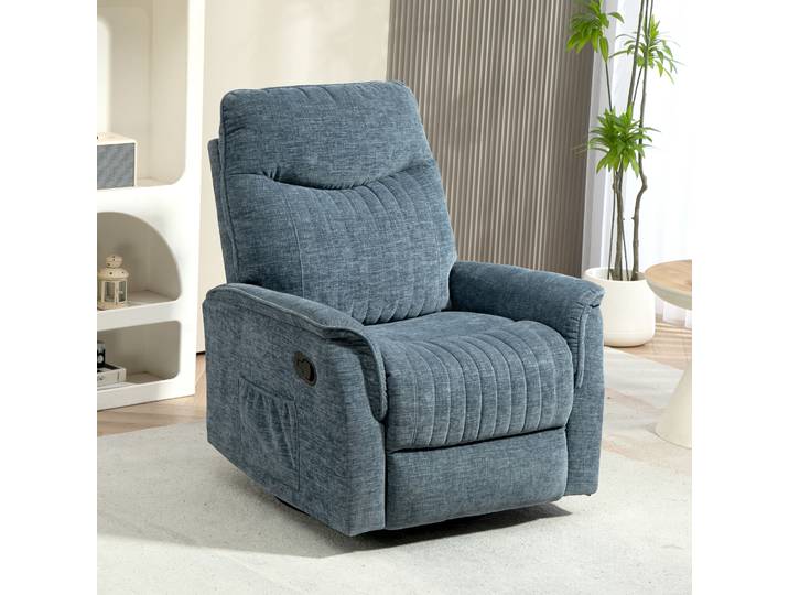 HOMCOM Fauteuil Pivotant Inclinable avec Repose-Pieds Bleu