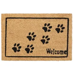 Relaxdays Kokos Fußmatte Welcome mit Pfoten Hellbraun,Schwarz