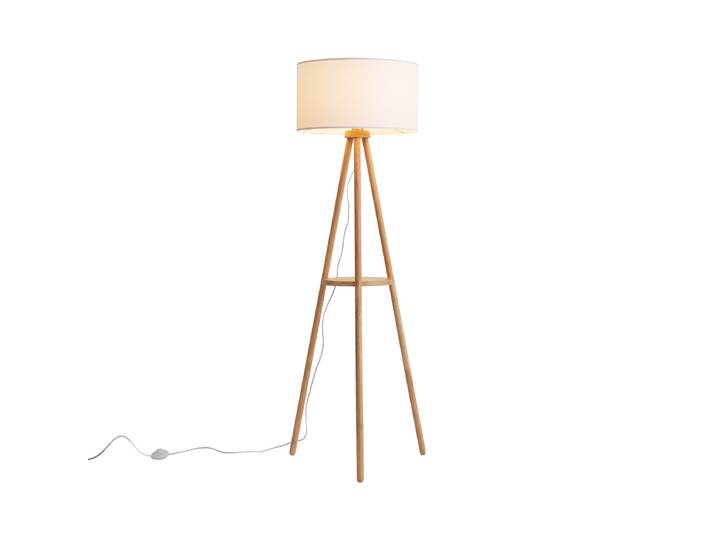 Lampadaire scandinave en bois avec abat-jour en tissu blanc - Lou