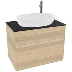 Villeroy & Boch Waschbeckenunterschrank Finion F87, Eckig Oak Veneer mit Glass Black Matt Abdeckplatte, 800x603x501mm, 48kg, Wandmontage, 2 Auszüge mit SoftClosing und Push-to-open Funktion
